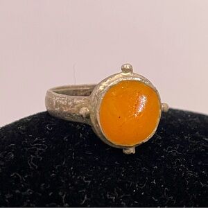 Vintage INDIA Orange Enamel Silver Tone Fall Autumn Boho CottageCore Fairy Ring